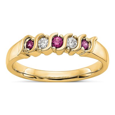 10K Yellow Gold 1/10 ct tw Ruby & Diamond 5-Stone Ring