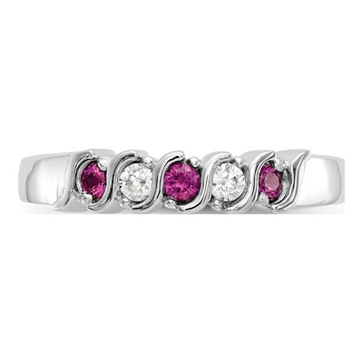 14K White Gold 1/10 ct tw Ruby & Diamond Wedding Band – view 4