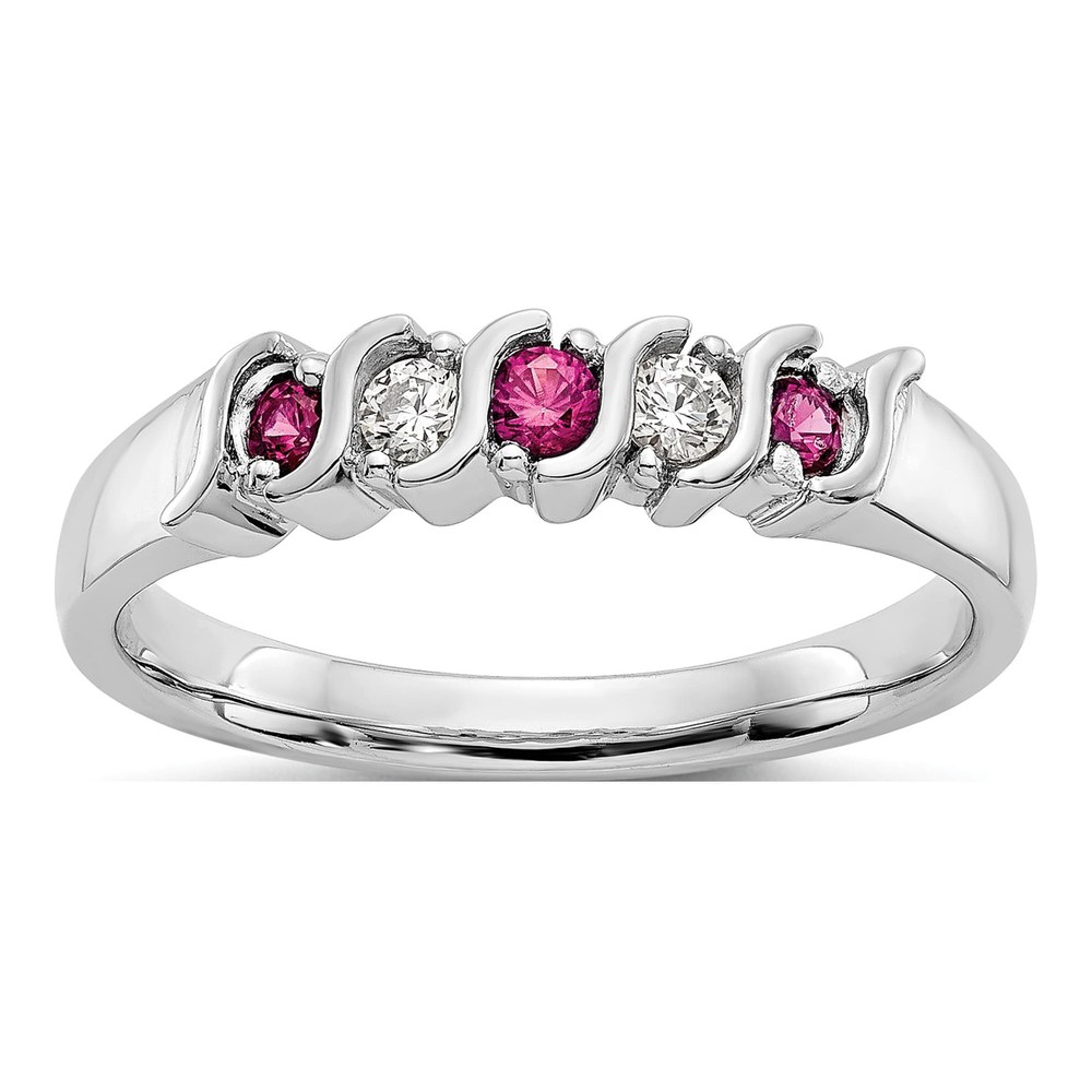 14K White Gold 1/10 ct tw Ruby & Diamond Wedding Band