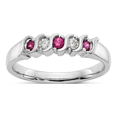 14K White Gold 1/10 ct tw Ruby & Diamond Wedding Band