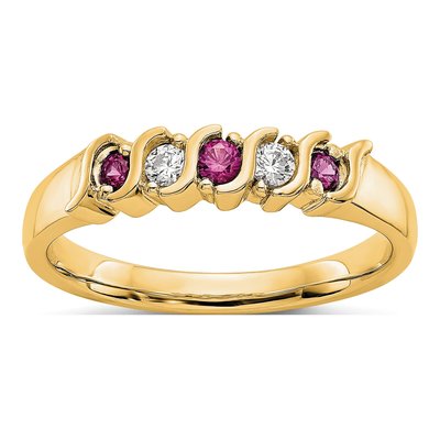 14K Yellow Gold 1/10 ct tw Ruby & Diamond Wedding Band