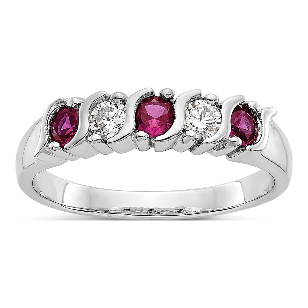 14K White Gold 1/5 ct tw Ruby & Diamond Wedding Band