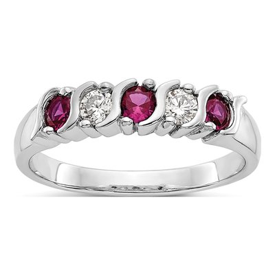 14K White Gold 1/5 ct tw Ruby & Diamond Wedding Band