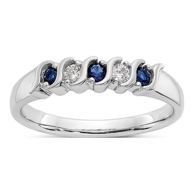 10K White Gold 1/10 ct tw Sapphire & Diamond 5-Stone Ring