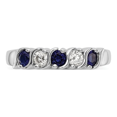 14K White Gold 1/5 ct tw Sapphire & Diamond Wedding Band – view 5