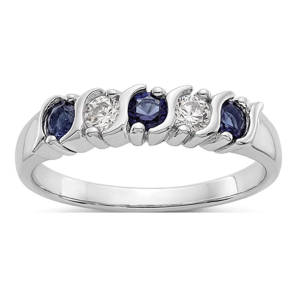 14K White Gold 1/5 ct tw Sapphire & Diamond Wedding Band