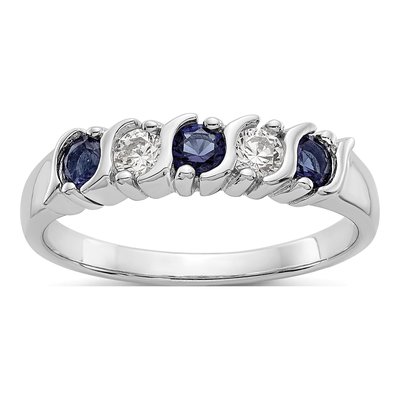 14K White Gold 1/5 ct tw Sapphire & Diamond Wedding Band