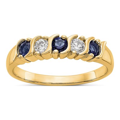 14K Yellow Gold 1/5 ct tw Sapphire & Diamond Wedding Band