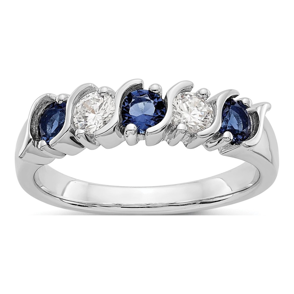 14K White Gold 1/3 ct tw Sapphire & Diamond Wedding Band