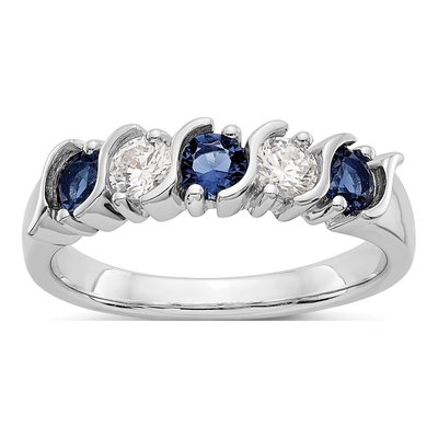 14K White Gold 1/3 ct tw Sapphire & Diamond Wedding Band