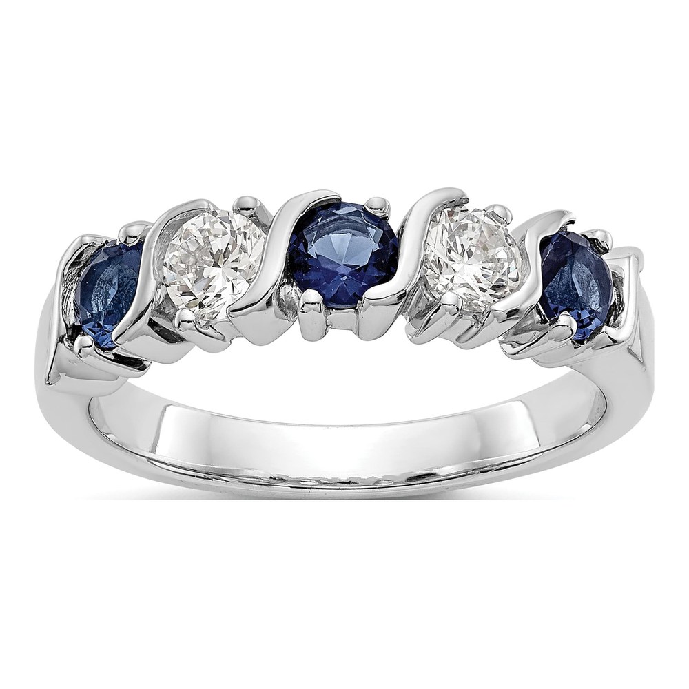 14K White Gold 3/8 ct tw Sapphire & Diamond Wedding Band