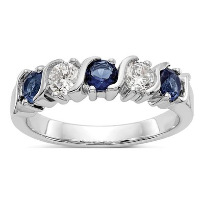 14K White Gold 3/8 ct tw Sapphire & Diamond Wedding Band