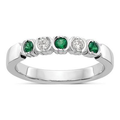 14K White Gold 1/10 ct tw Emerald & Diamond Wedding Band