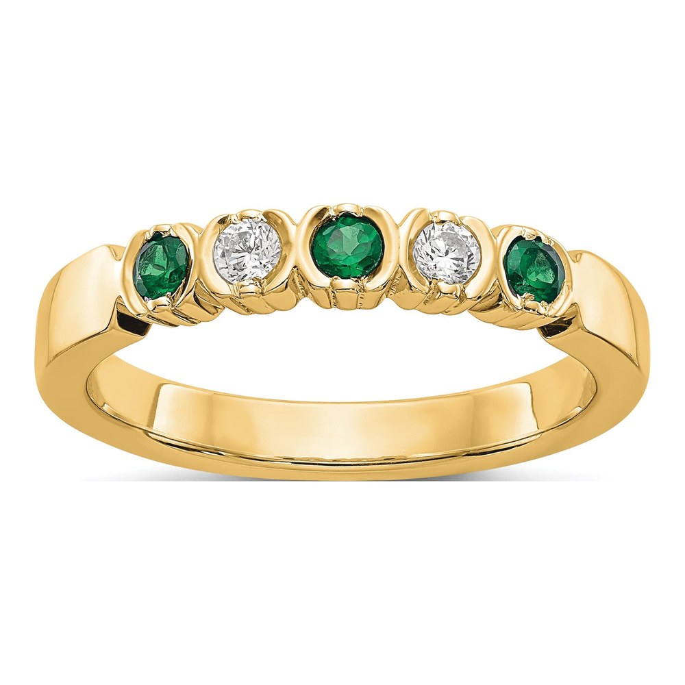 14K Yellow Gold 1/10 ct tw Emerald & Diamond Wedding Band