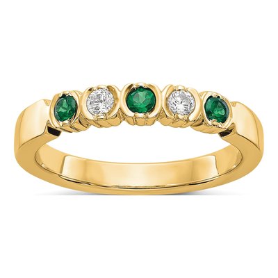 14K Yellow Gold 1/10 ct tw Emerald & Diamond Wedding Band