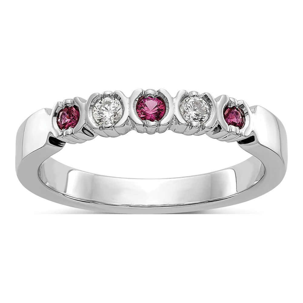 14K White Gold 1/10 ct tw Ruby & Diamond Wedding Band