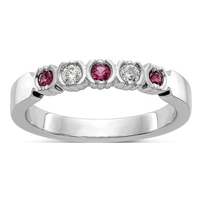 14K White Gold 1/10 ct tw Ruby & Diamond Wedding Band
