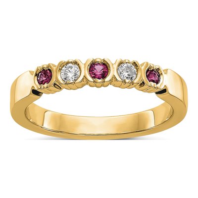 14K Yellow Gold 1/10 ct tw Ruby & Diamond Wedding Band