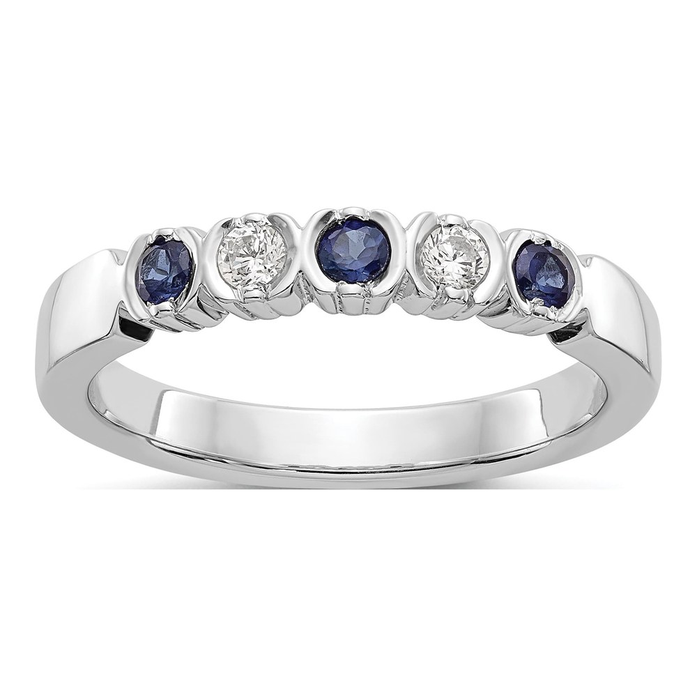 14K White Gold Diamond & Blue Sapphire Wedding Band
