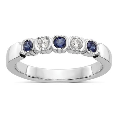 14K White Gold 1/10 ct tw Sapphire & Diamond Wedding Band