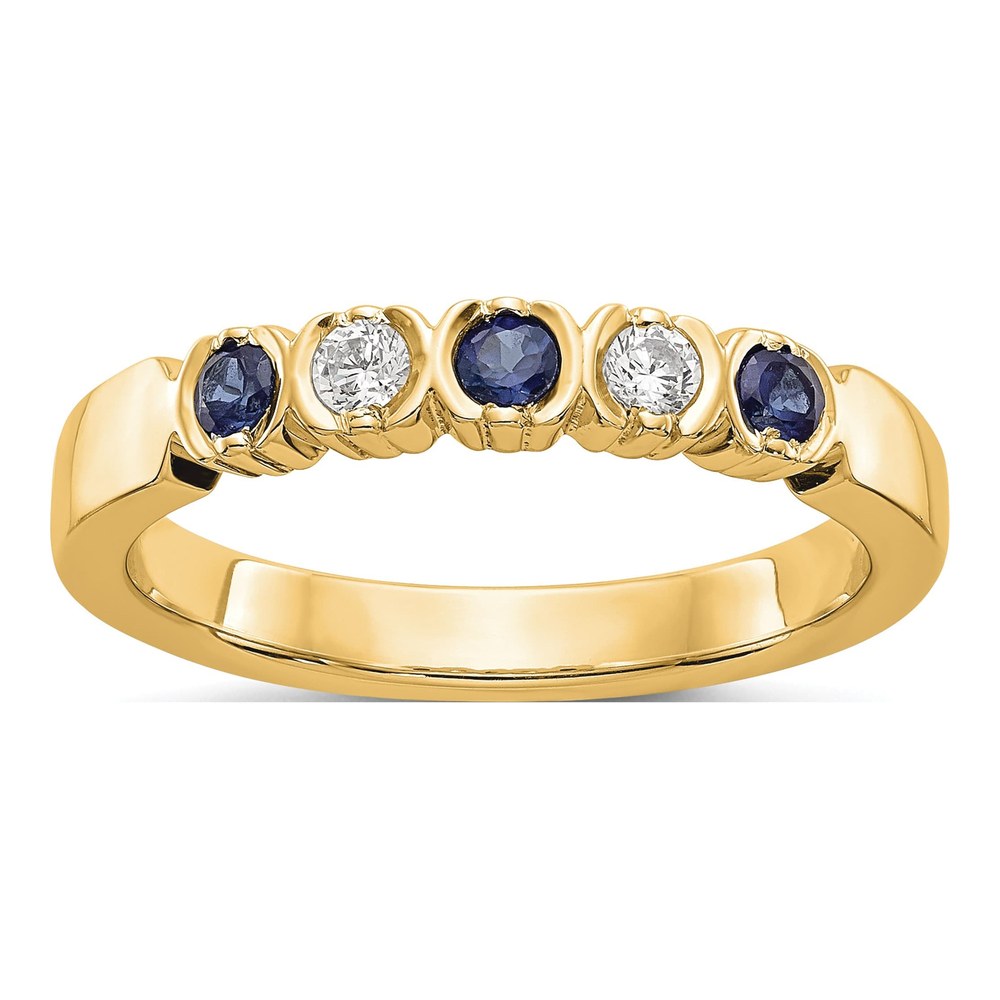 14K Yellow Gold Diamond & Blue Sapphire Wedding Band