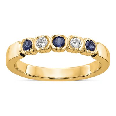 14K Yellow Gold 1/10 ct tw Sapphire & Diamond Wedding Band