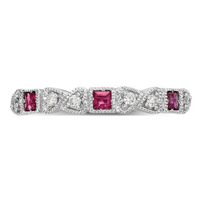 14K White Gold 1/10 ct tw Ruby & Diamond Heart Wedding Band – view 5