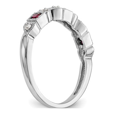 14K White Gold 1/10 ct tw Ruby & Diamond Heart Wedding Band – view 7