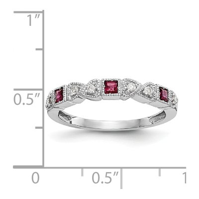 14K White Gold 1/10 ct tw Ruby & Diamond Heart Wedding Band – view 8
