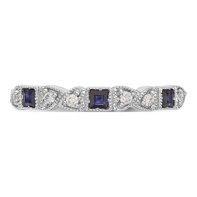 14K White Gold 1/10 ct tw Sapphire & Diamond Heart Wedding Band – view 5