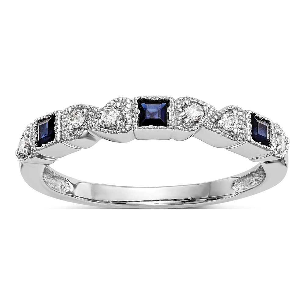 14K White Gold 1/10 ct tw Sapphire & Diamond Heart Wedding Band