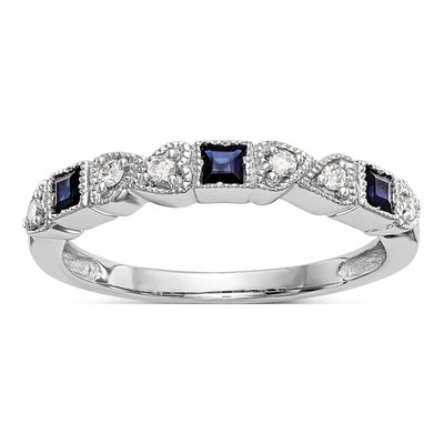 14K White Gold 1/10 ct tw Sapphire & Diamond Heart Wedding Band