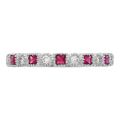 10K White Gold 1/10 ct tw Ruby & Diamond Wedding Band – view 4
