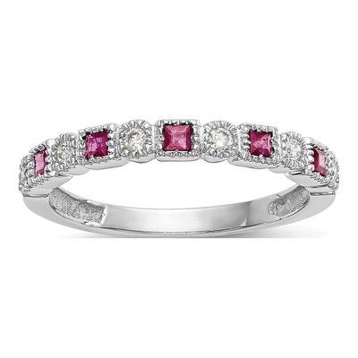 10K White Gold 1/10 ct tw Ruby & Diamond Wedding Band