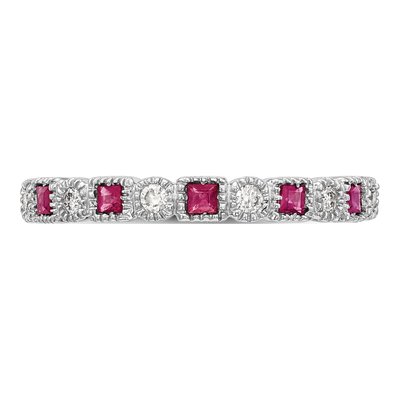 14K White Gold 1/10 ct tw Ruby & Diamond Wedding Band – view 5