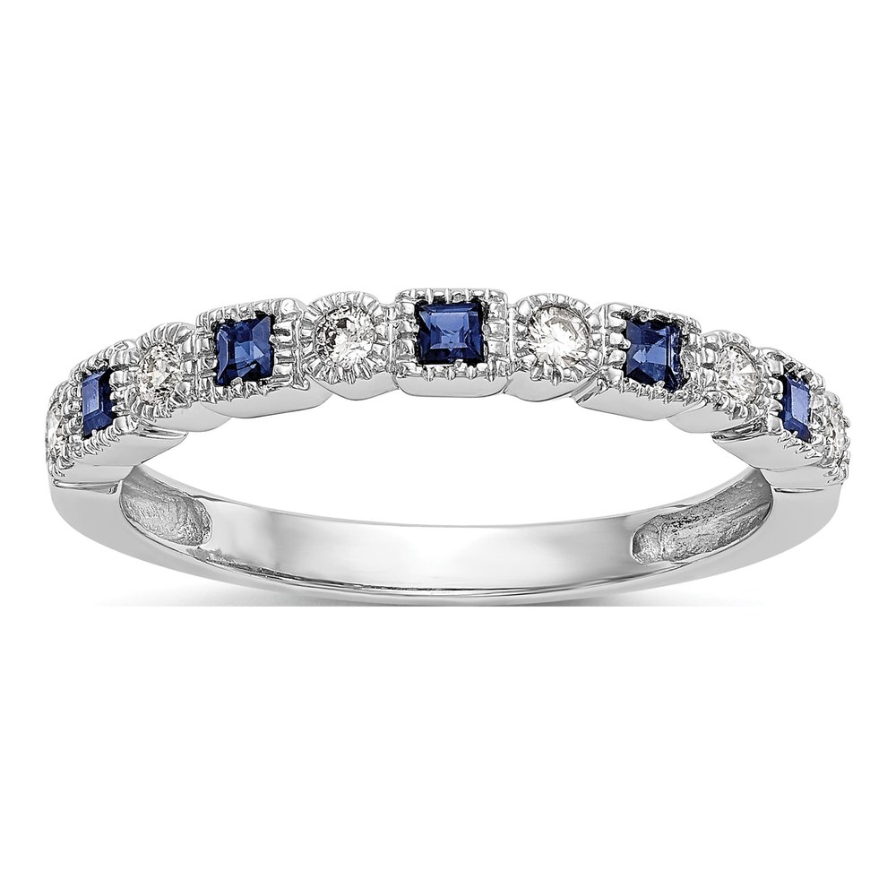 14k White Gold Diamond & Sapphire Wedding Band