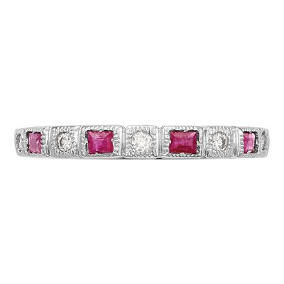 14K White Gold 1/10 ct tw Ruby & Diamond Wedding Band – view 5