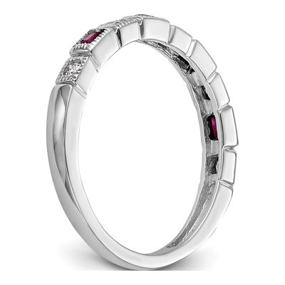 14K White Gold 1/10 ct tw Ruby & Diamond Wedding Band – view 7