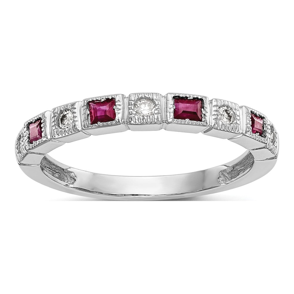 14K White Gold 1/10 ct tw Ruby & Diamond Wedding Band