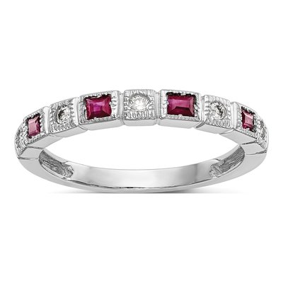 14K White Gold 1/10 ct tw Ruby & Diamond Wedding Band