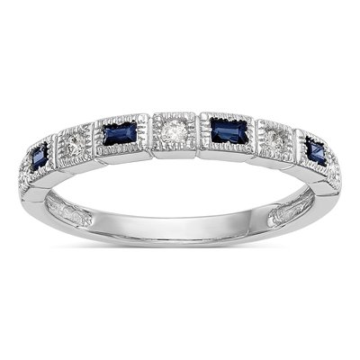 10K White Gold 1/10 ct tw Sapphire & Diamond Wedding Band