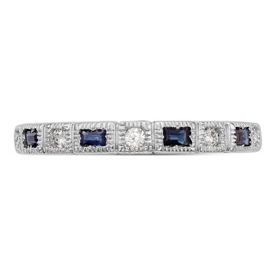 14K White Gold 1/10 ct tw Sapphire & Diamond Baguette Wedding Band – view 5