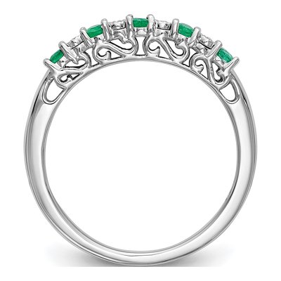 10K White Gold Emerald & Diamond Wedding Band – view 2