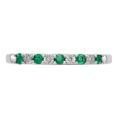 10K White Gold Emerald & Diamond Wedding Band – view 4