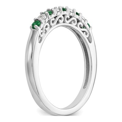 14K White Gold Emerald & Diamond Wedding Band – view 7