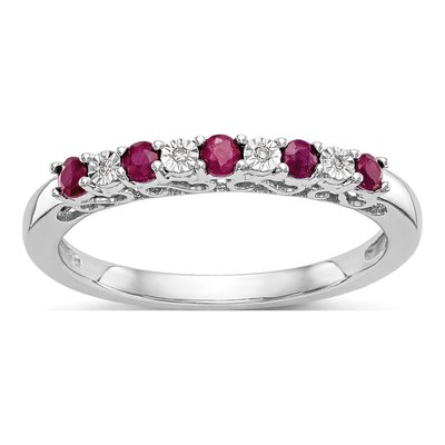 10K White Gold Ruby & Diamond Wedding Band