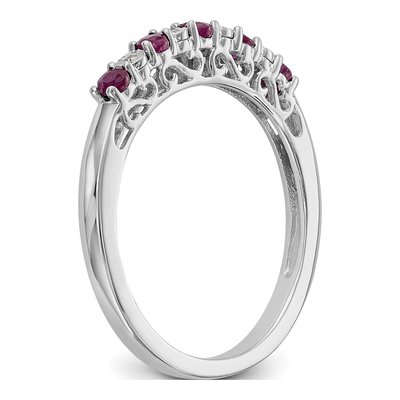 14K White Gold Ruby & Diamond Wedding Band – view 7