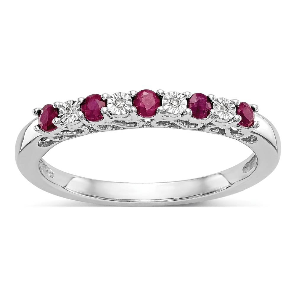 14K White Gold Ruby & Diamond Wedding Band