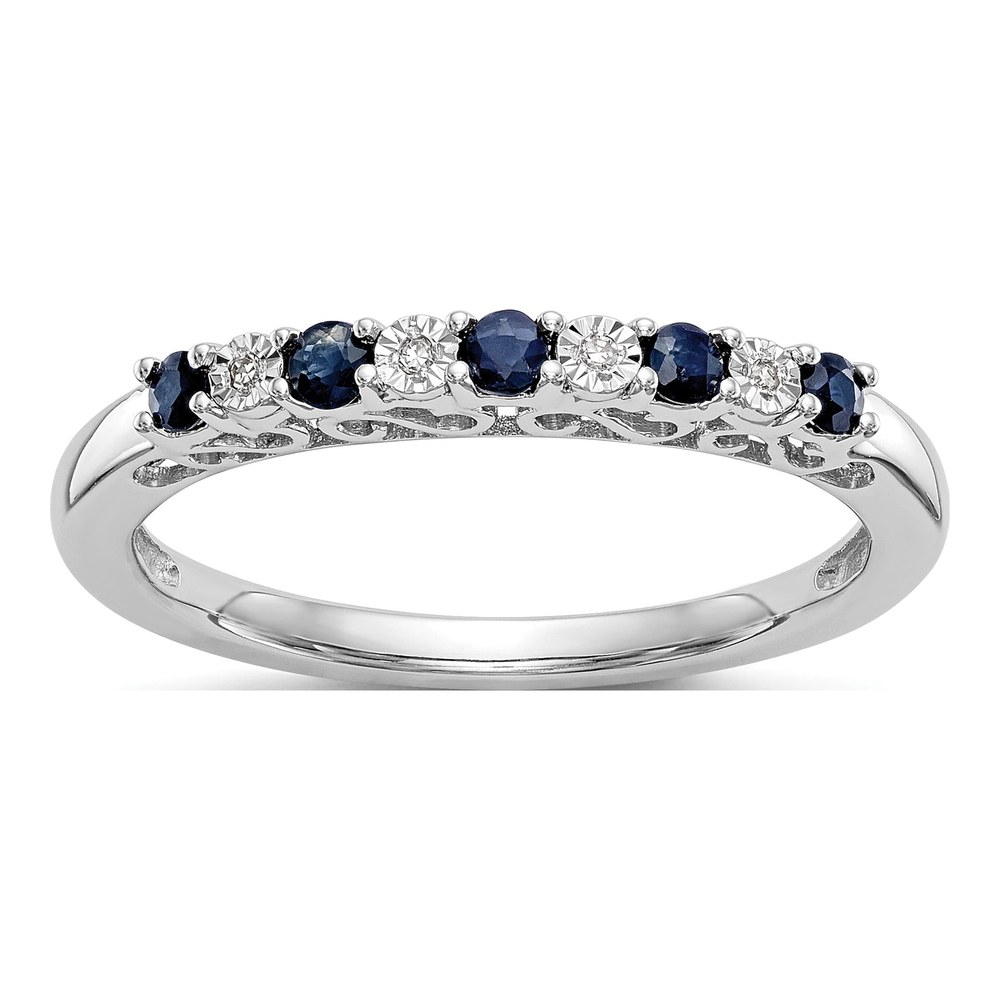 14K White Gold Sapphire & Diamond Wedding Band