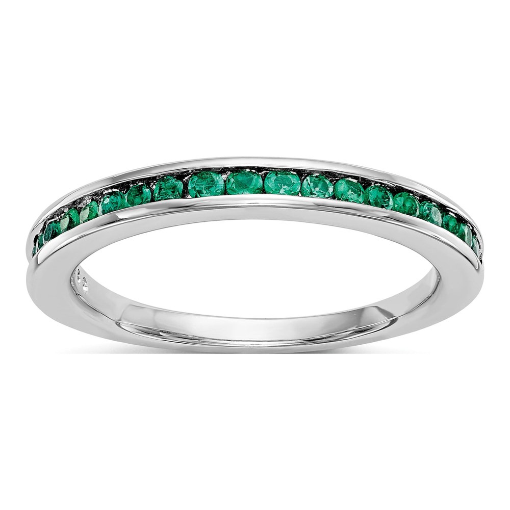 14K White Gold Emerald Channel Wedding Band